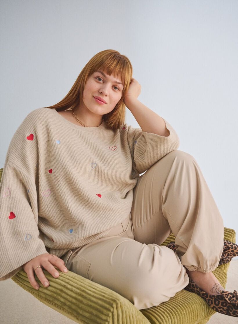 Beige strik og cargo-bukser, , Model