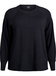 Strikket bluse med midtsøm og raglanermer, Black