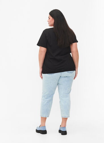 Cropped MIlle mom jeans med mønster, Light blue denim, Model image number 1