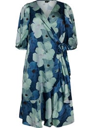 Blomstret omslagskjole med 3/4 ermer, Mixed colours