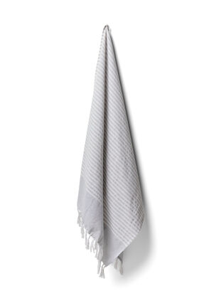 Stripete håndkle med frynser, Light Grey Melange, Packshot image number 0