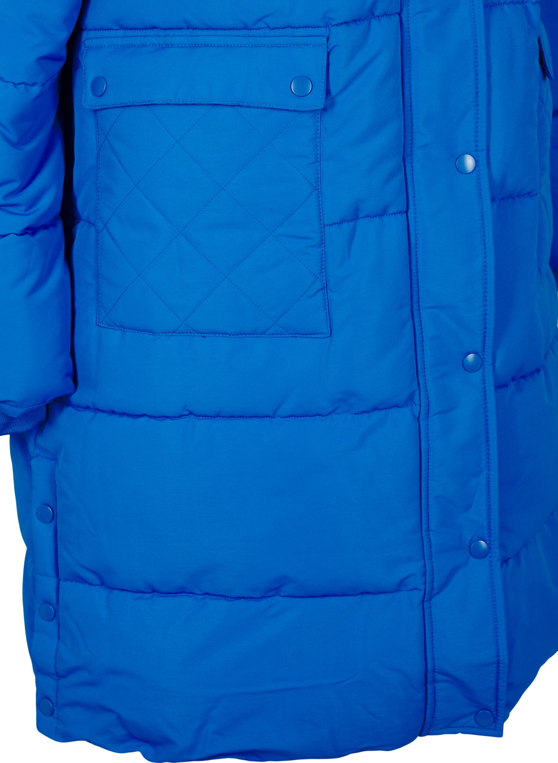 Zizzi Lang Puffer jakke med lommer og hette, Bl&aring;, Packshot image number 3