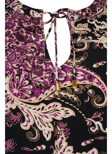 Bluse i viskose med paisleymønster og smock, Black Patchwork AOP, Packshot image number 2