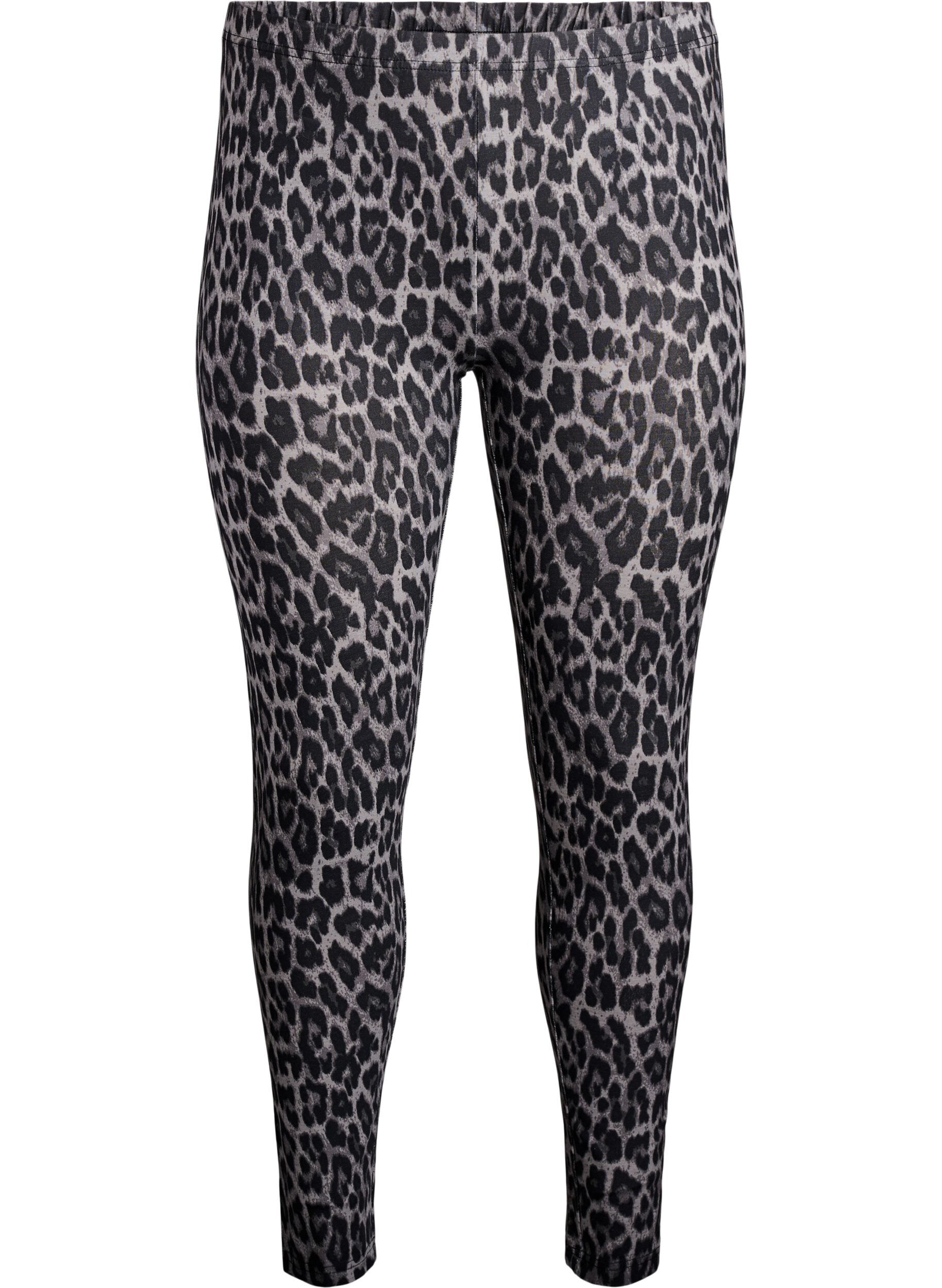 Zizzi Viskose leggings med leopardm&oslash;nster, Gr&aring;, Packshot image number 0
