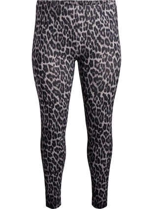 Zizzi Viskose leggings med leopardmønster, Grå, Packshot image number 0
