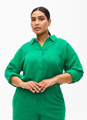 Skjorte med musselinkrage i bomull, Jolly Green, Model image number 0