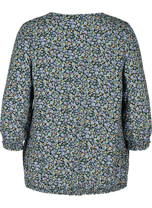 Blomstrete bluse med smock, Black AOP, Packshot image number 1