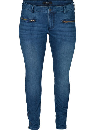 Ekstra slim Sanna jeans med glidelås, Blue denim, Packshot image number 0