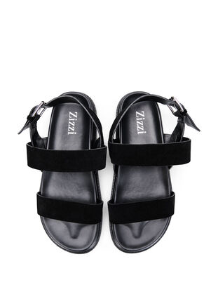 Wide fit sandal i semsket skinn, Black, Packshot image number 2