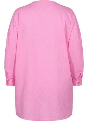 Bluse med 3/4-ermer og knappelukking, Begonia Pink, Packshot image number 1