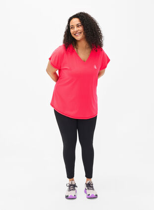 Løstsittende trenings-t-skjorte med v-hals, Neon Diva Pink, Model image number 2