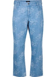Vera-blomstrete jeans, Light Blue Denim