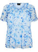 Blomstret bluse med volangkrage og peplumeffekt, Bl&aring;, Packshot image number 0
