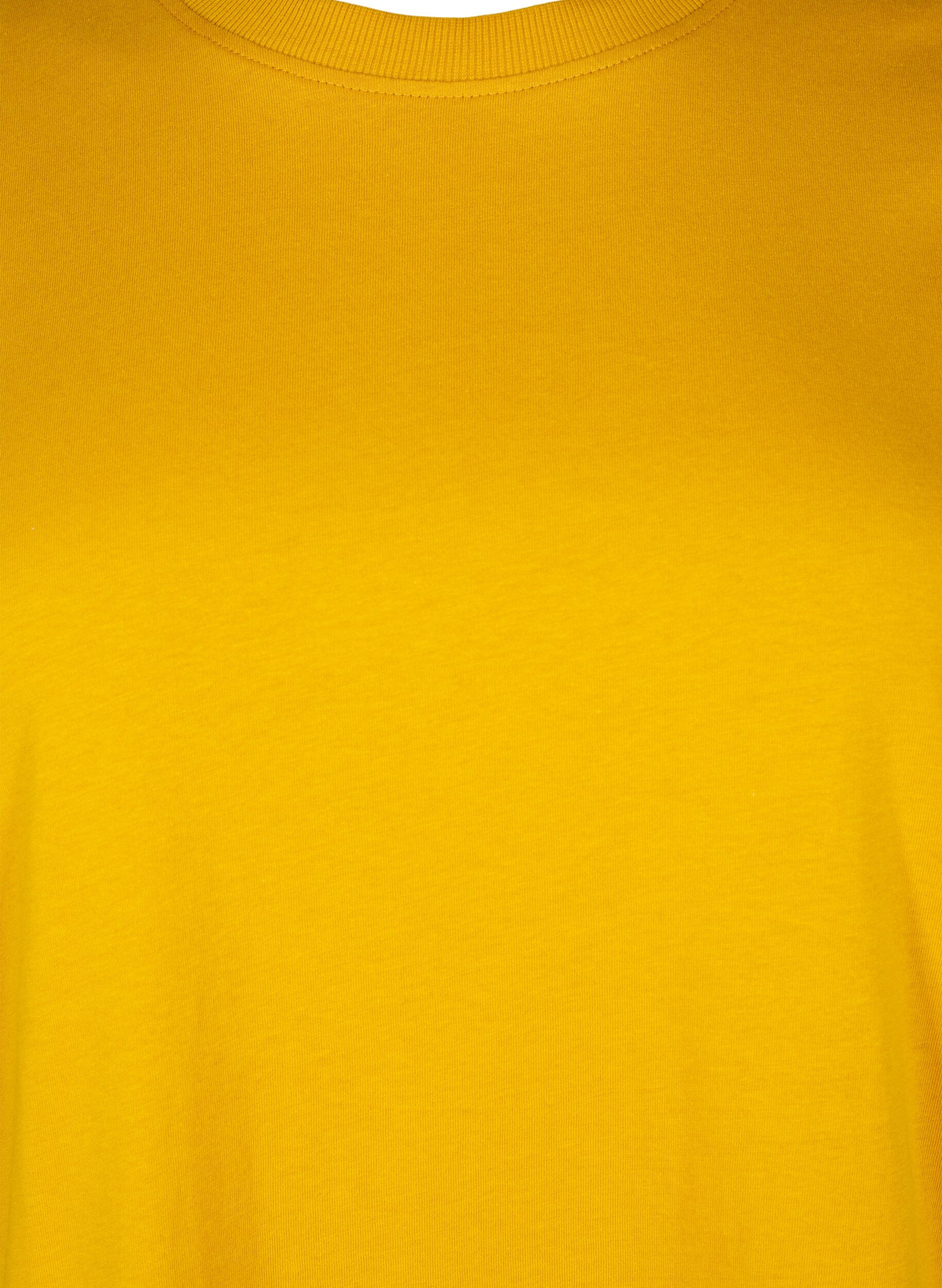 ZizziBasic T-skjorte i bomull med rund hals, Gul, Packshot image number 2