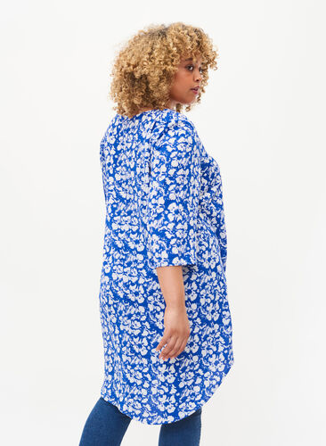 Mønstrete kjole med 3/4-ermer, Blue White Flower, Model image number 1