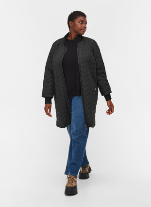 Lett jakke med quiltet mønster og lommer, Black, Model image number 3