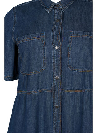 Skjortekjole i denim med korte ermer, Dark blue denim, Packshot image number 2