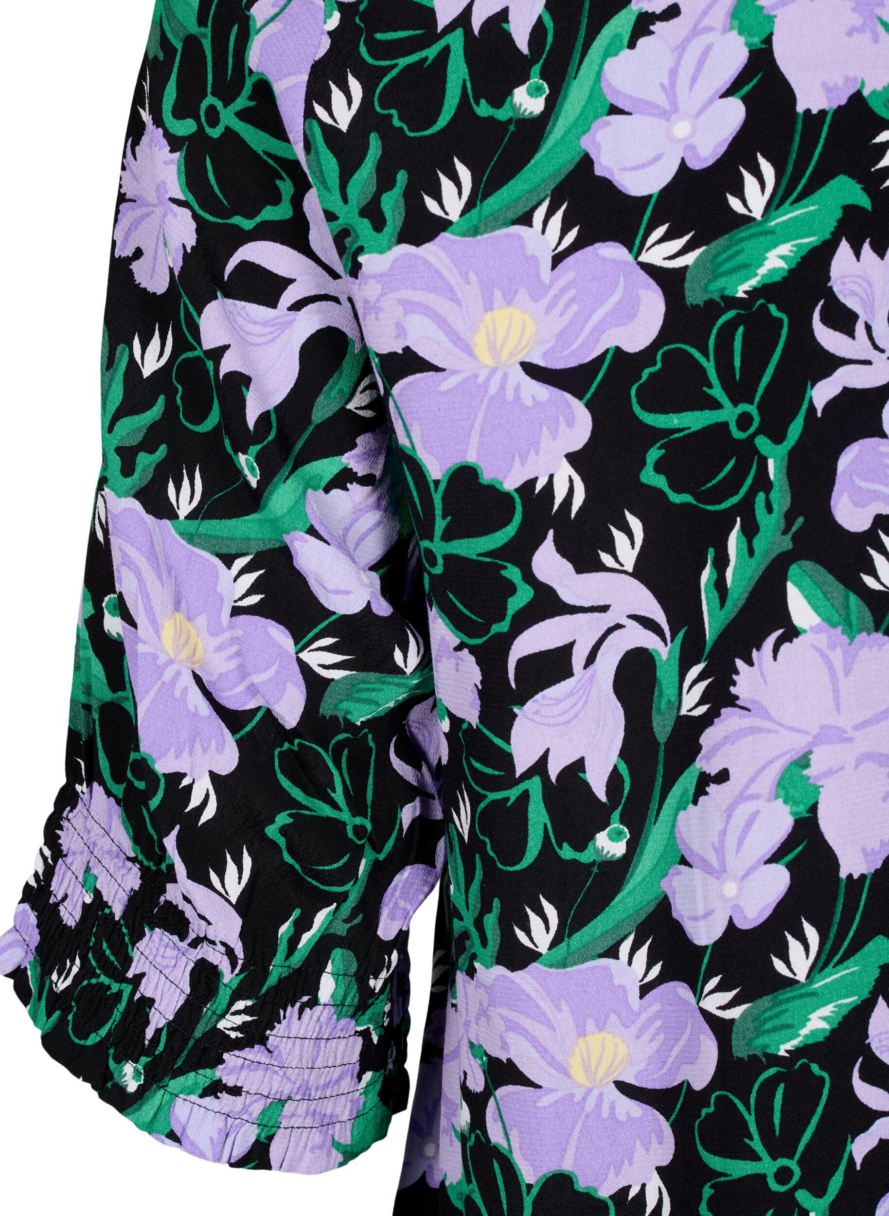 Zizzi Bluse i viskose med knapper, Black Small Flower, Packshot image number 3