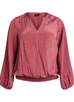 Zizzi Bluse med V-hals og krøllete tekstur, Rosa, Packshot image number 0
