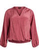 Bluse med V-hals og krøllete tekstur, Rosa, Packshot image number 0