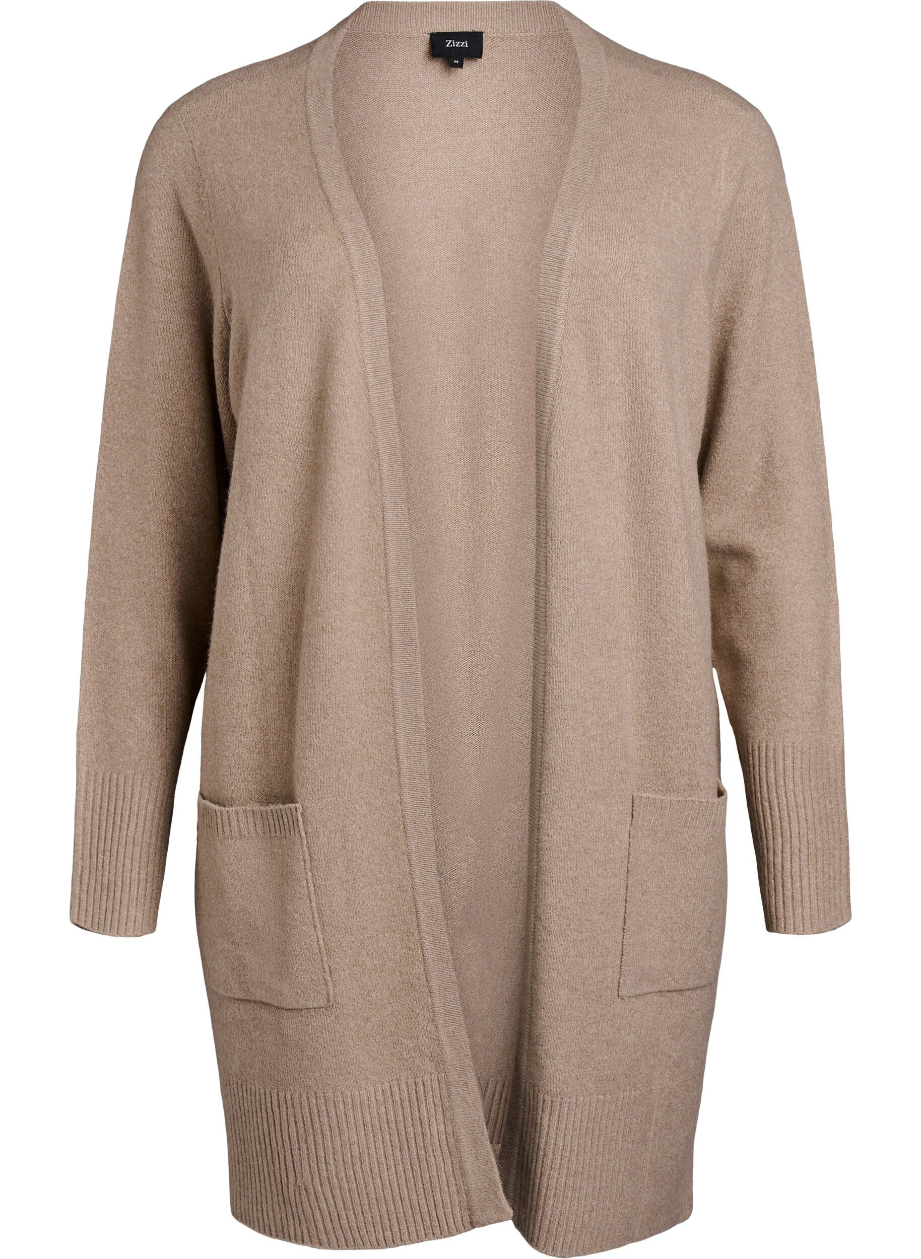 ZizziRibbestrikket cardigan med lommer, Beige, Packshot image number 0