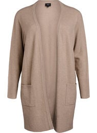 Ribbestrikket cardigan med lommer, Beige