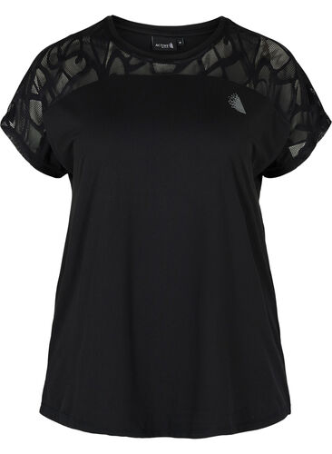 T-skjorte til trening med mønstret mesh, Black, Packshot image number 0