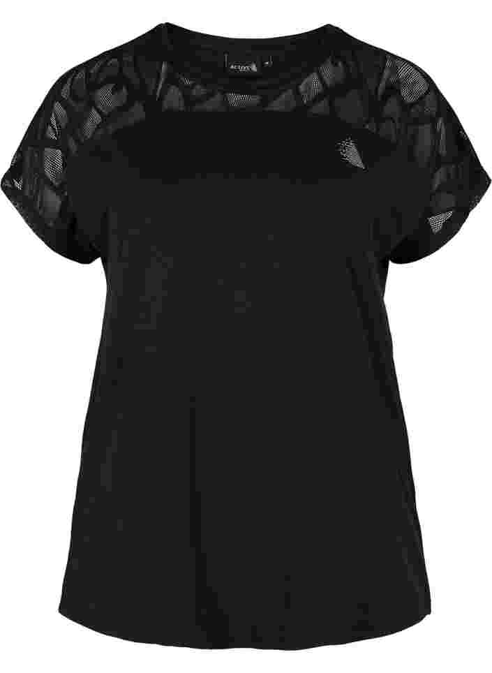 T-skjorte til trening med mønstret mesh, Black, Packshot image number 0