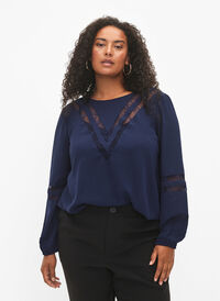 Bluse med lange ermer og blonder, Navy Blazer, Model