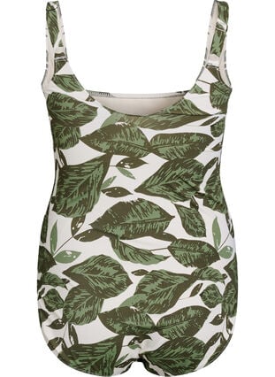 Zizzi Badedrakt med palmetrykk og rynkede detaljer, Grønn, Packshot image number 1