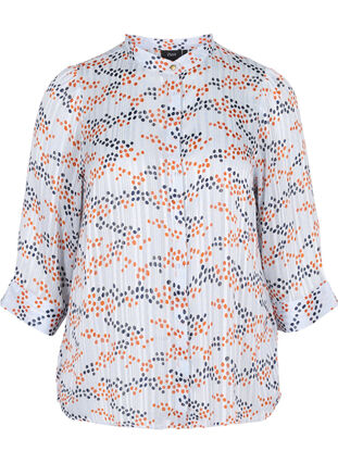 Mønstrete skjortebluse med 3/4 ermer, Multi Dot, Packshot image number 0
