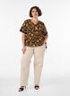 Blomstret bomullsbluse med knyting, Orange, Model image number 1