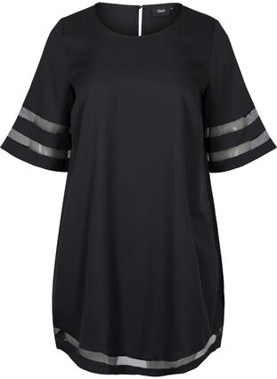 Kortermet kjole med gjennomsiktige detaljer, Black, Packshot image number 0