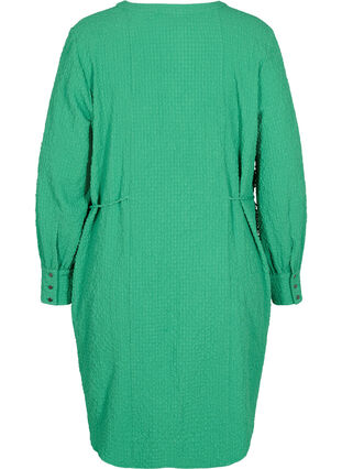 Langermet kjole med V-hals og knyting, Mint, Packshot image number 1