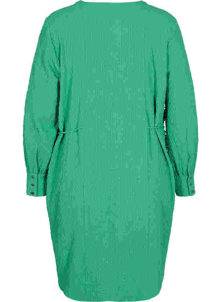 Langermet kjole med V-hals og knyting, Mint, Packshot image number 1