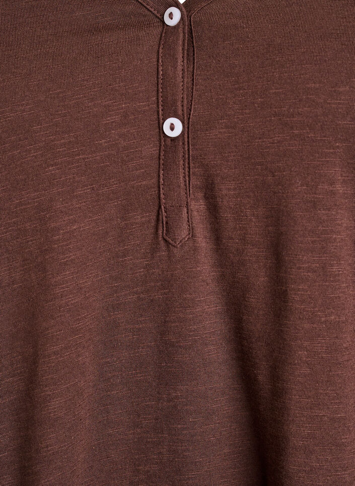 Langermet t-skjorte med V-hals og knapper, Brun, Packshot image number 2