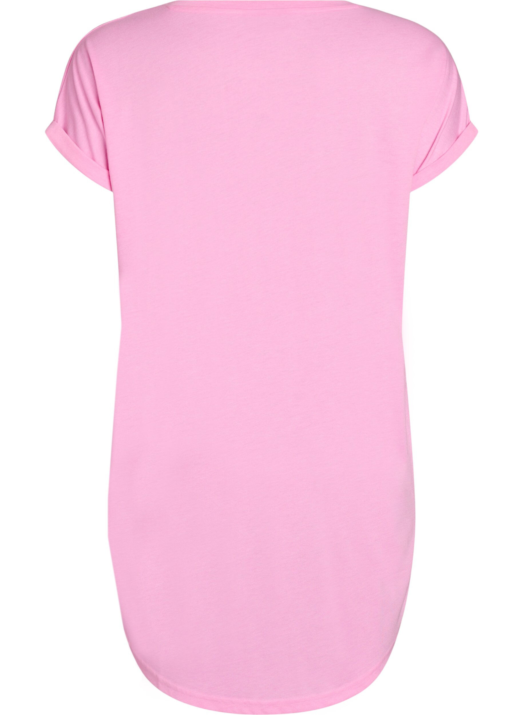 ZizziKortermet nattkjole med teksttrykk, Rosa, Packshot image number 1