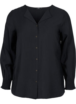 Skjorte i viskose med smock-ermer, Black, Packshot image number 0