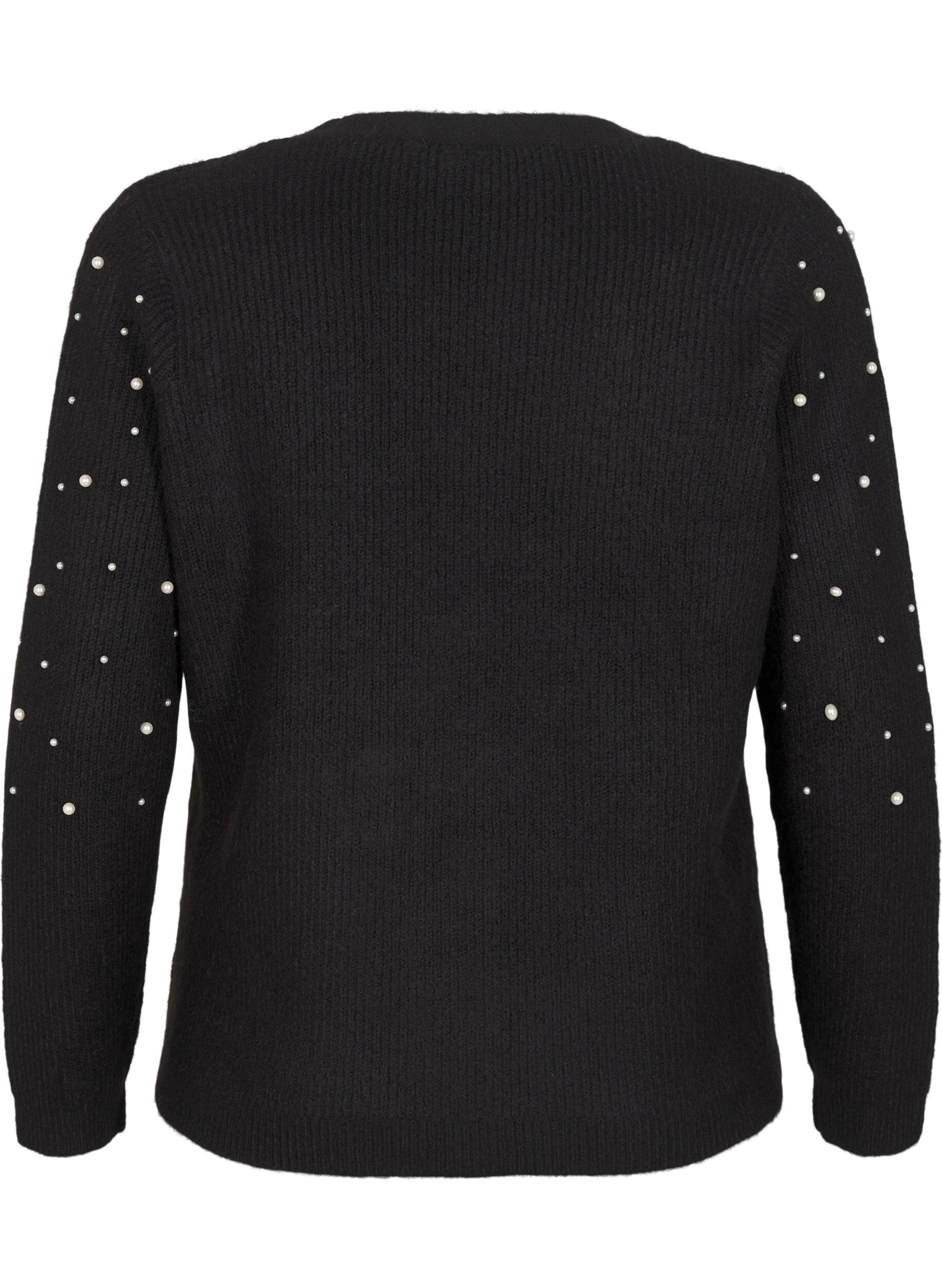 Zizzi Strikket cardigan med perler, Black White Pearls, Packshot image number 1