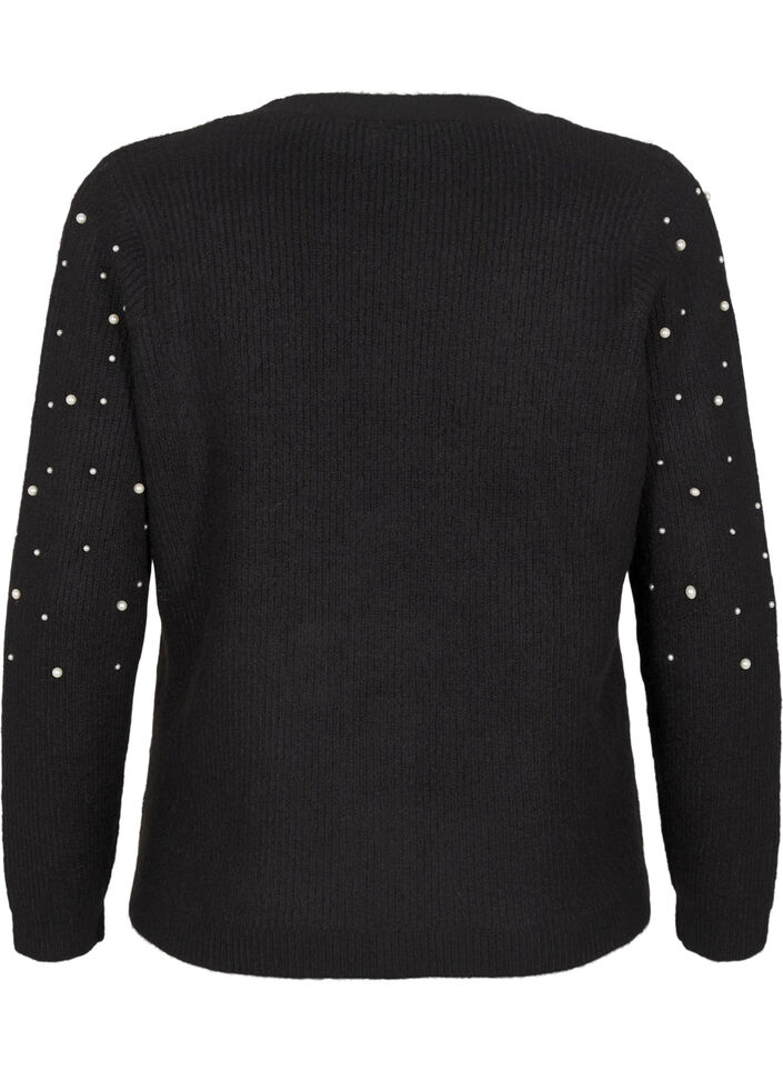 Strikket cardigan med perler, Black White Pearls, Packshot image number 1