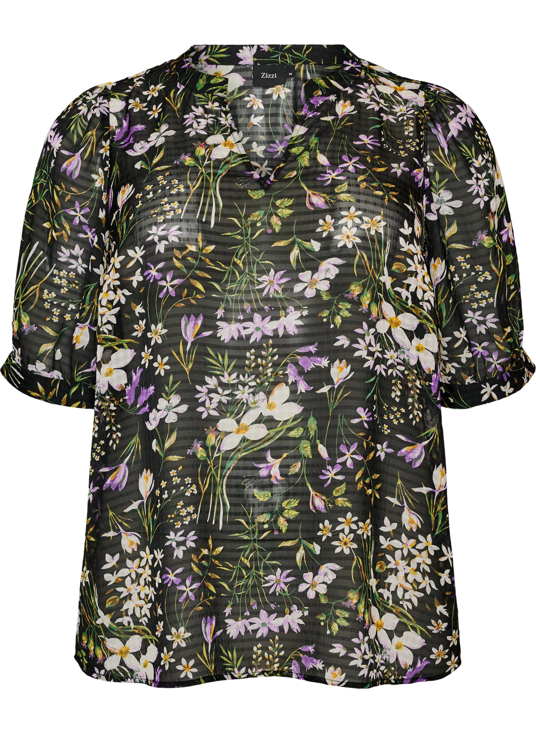 Bluse med blomstertrykk og V-hals