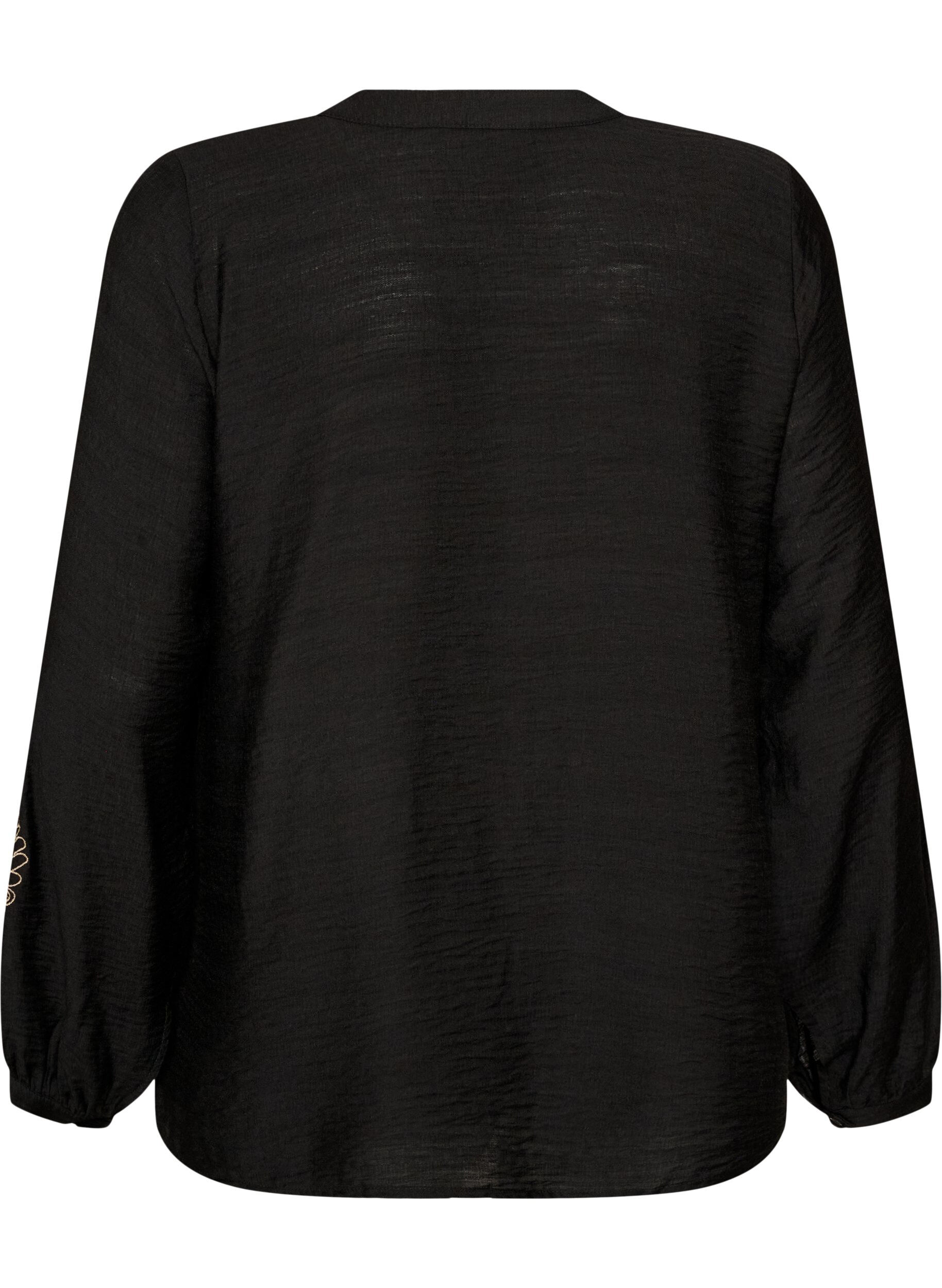 ZizziViskoseskjorte med broderte ermer, Svart, Packshot image number 1