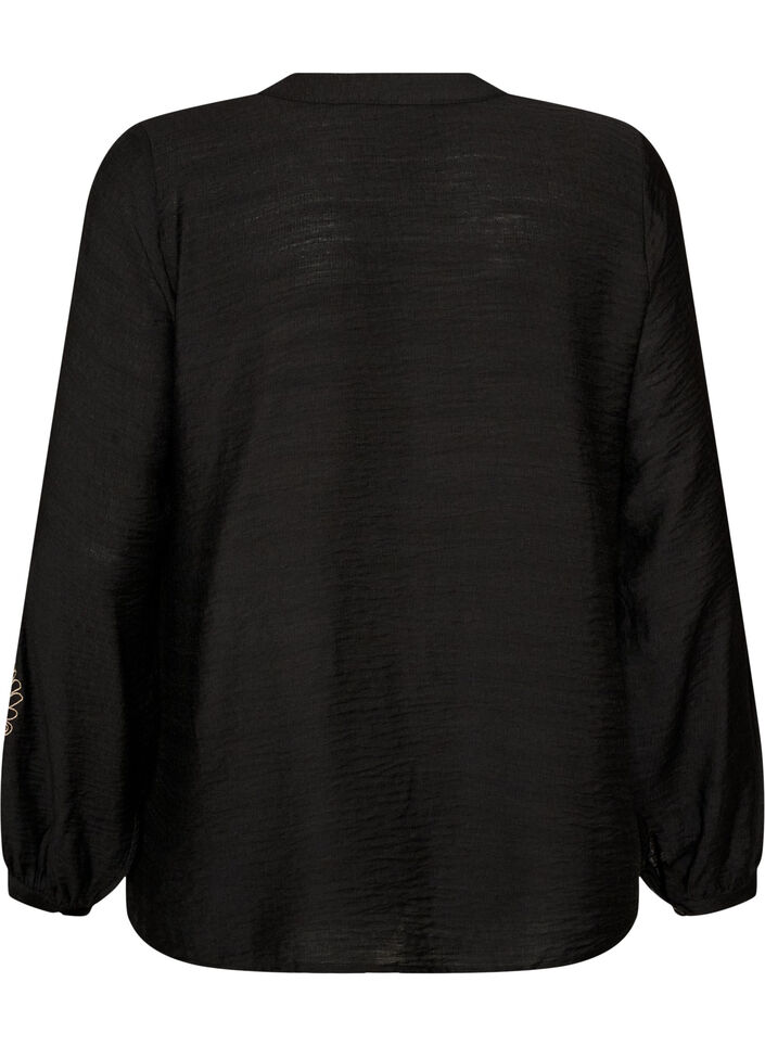 Viskoseskjorte med broderte ermer, Svart, Packshot image number 1