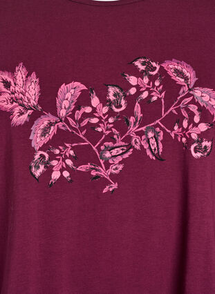 Zizzi Nattopp i bomull med frontprint, Mørk Bordeaux, Packshot image number 2