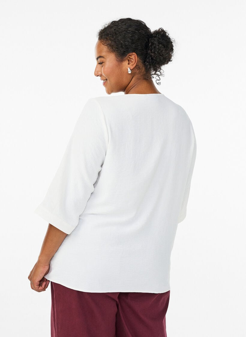 Skjortebluse med v-hals og 3/4 ermer, Vanilje, Model image number 2