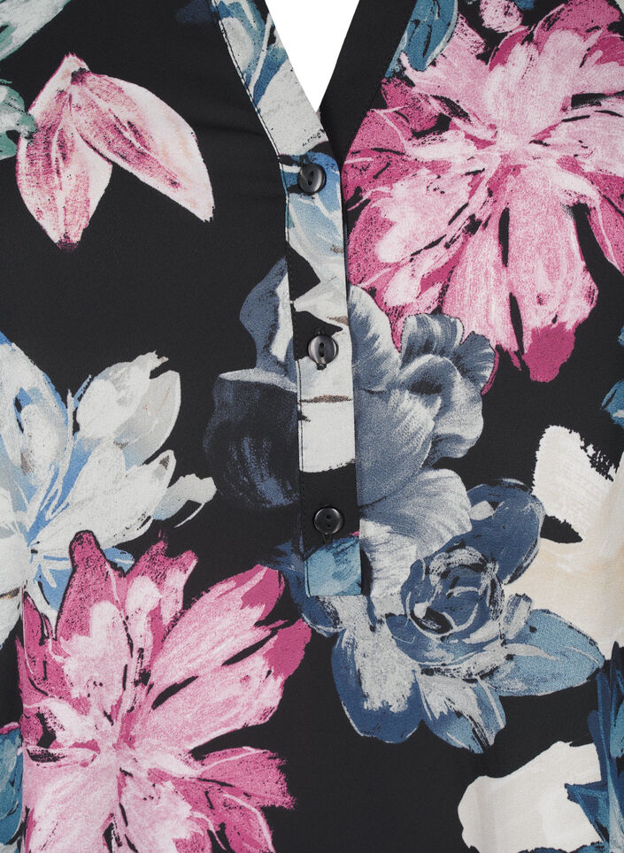 Langermet bluse med blomstertrykk, Rose Flower AOP, Packshot image number 2