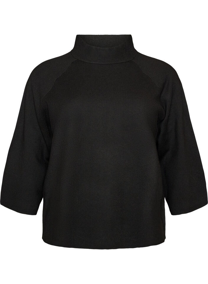Strikkebluse i viskoseblanding med rullehals, Svart, Packshot image number 0
