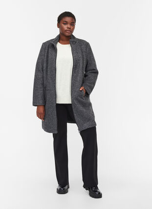 Frakk med ull og glidelås, Dark Grey Melange, Model image number 2