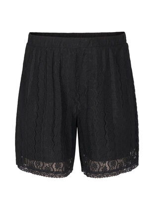 Zizzi Høytlivs shortser med blonder, Svart, Packshot image number 0