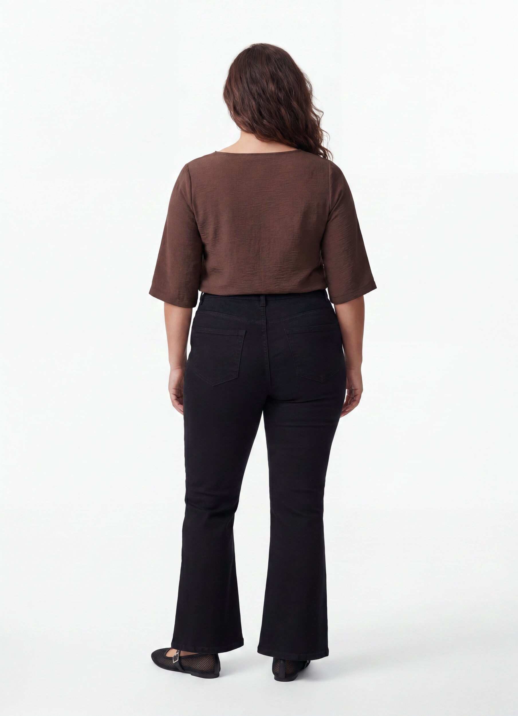 ZizziSkjortebluse med v-hals og 3/4 ermer, Brun, Model image number 2
